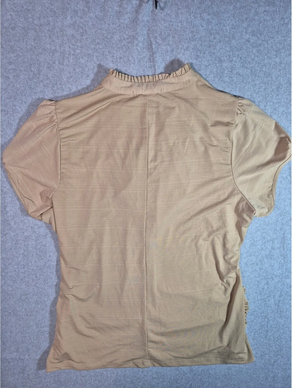 HeartSoul Plus 3X Beige Ruffle Keyhole Blouse Ruched Top - Picture 3 of 4